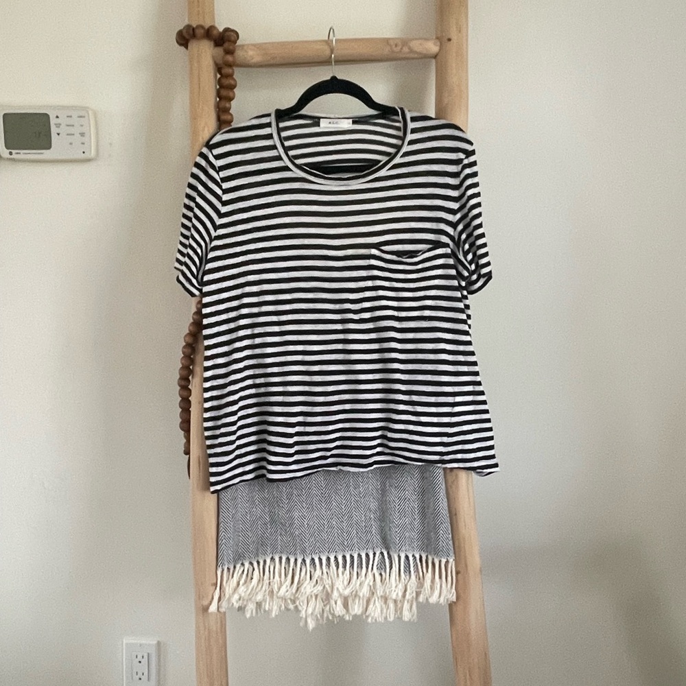 A.L.C. Black and White Striped Pocket Tee